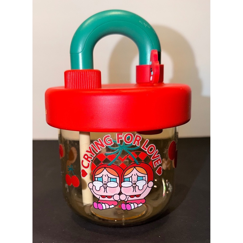 Pop‎ Mart Crybaby Crying For Love Water Bottle Red Teal Kawaii Straw Cup Lid